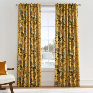 Fancy Hummingbird Patterned Room Darkening Curtain,Rod Pocket Back Tab Floral Drapes,Set of 2 (Set of 2) - Image 1