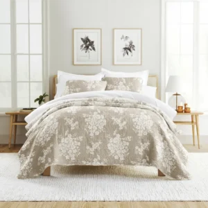 Quilt Set- Lightweight - All Season Quilted Coverlet - Distressed Bouquet - Image 2